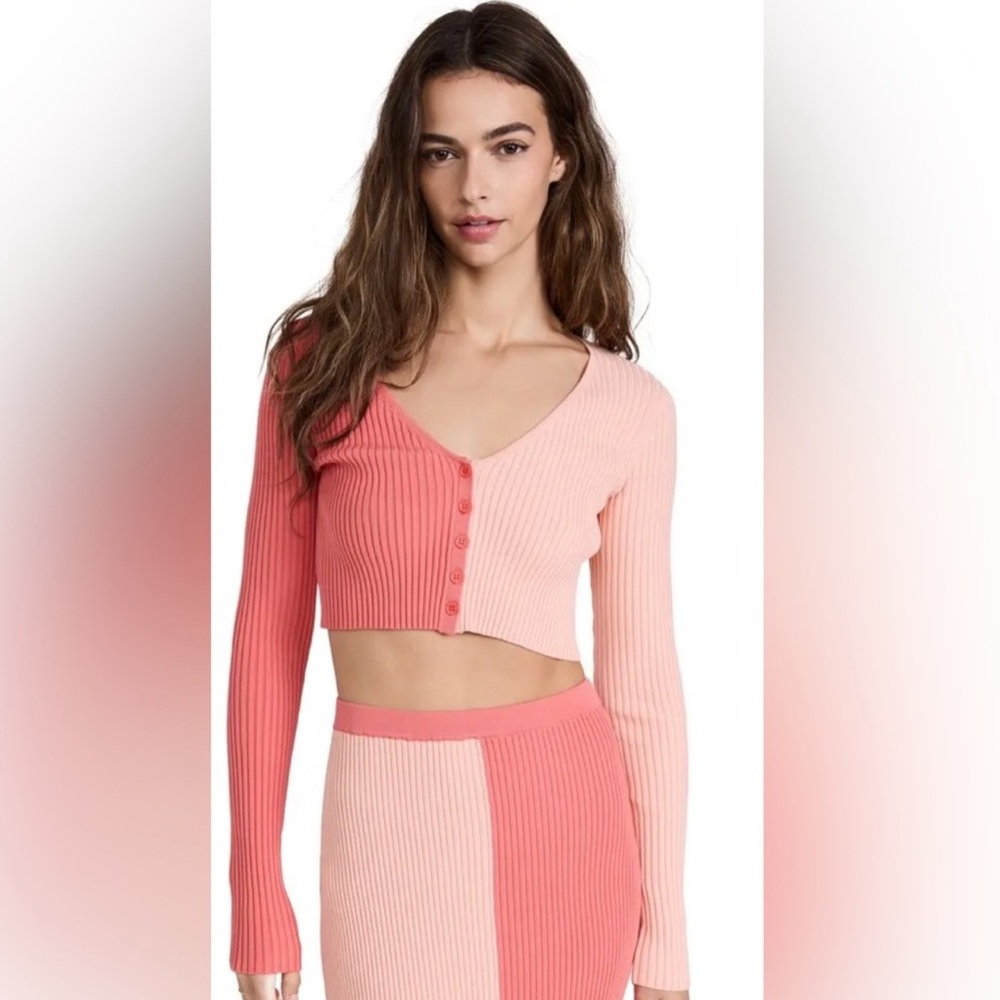 Staud two tone pink cropped cardigan